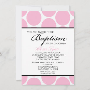 Pink Large Polka Dot Girls Baptism Invitation