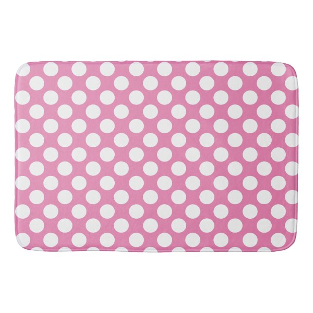 Pink: Large white Polka Dot Pattern Bath Mat (Front)