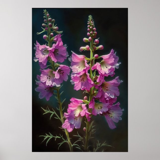 Pink Larkspur Flower Art Print Poster (Front)