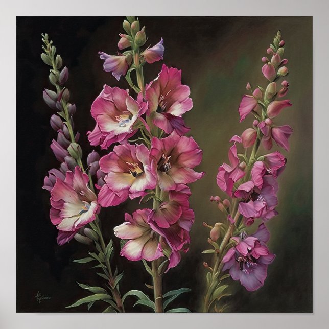 Pink Larkspur Flower Art Print Poster (Front)