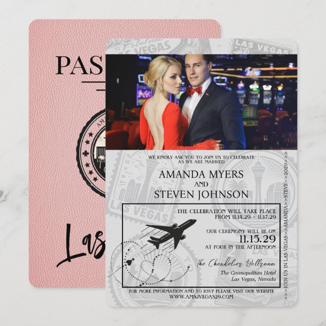 Pink Las Vegas Passport Wedding Invitation (Front/Back)