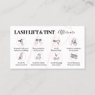 Pink Lash Lift Tint Aftercare Tips Instruction Business Card