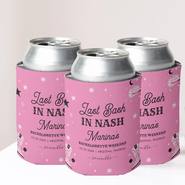 Pink Last Bash in Nash Nashville Bachelorette Name Can Cooler (Creator Uploaded)