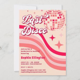 Pink Last Disco 70's Retro Bachelorette Weekend Invitation