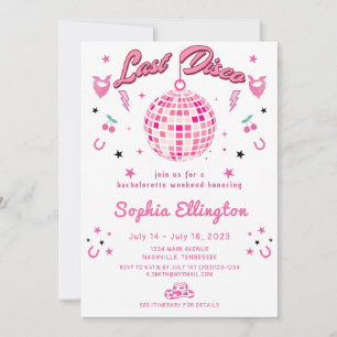 Pink Last Disco Bachelorette Weekend Itinerary  Invitation