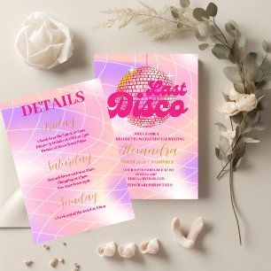 Pink Last Disco Retro 70's Bachelorette Party Invitation