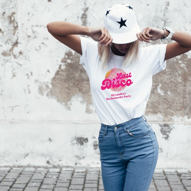 Pink Last Disco Retro 70's Bachelorette Party T-Shirt (Creator Uploaded)