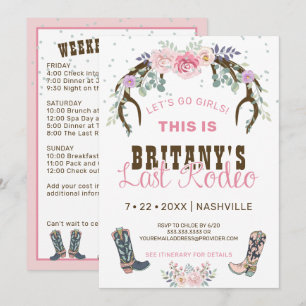 Pink Last Rodeo Bachelorette Party Invitation