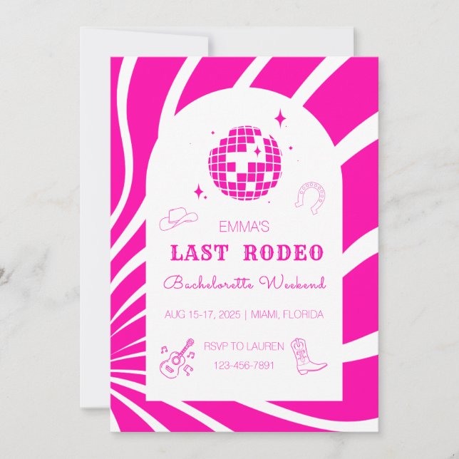 Pink Last Rodeo Bachelorette Weekend Invitation (Front)