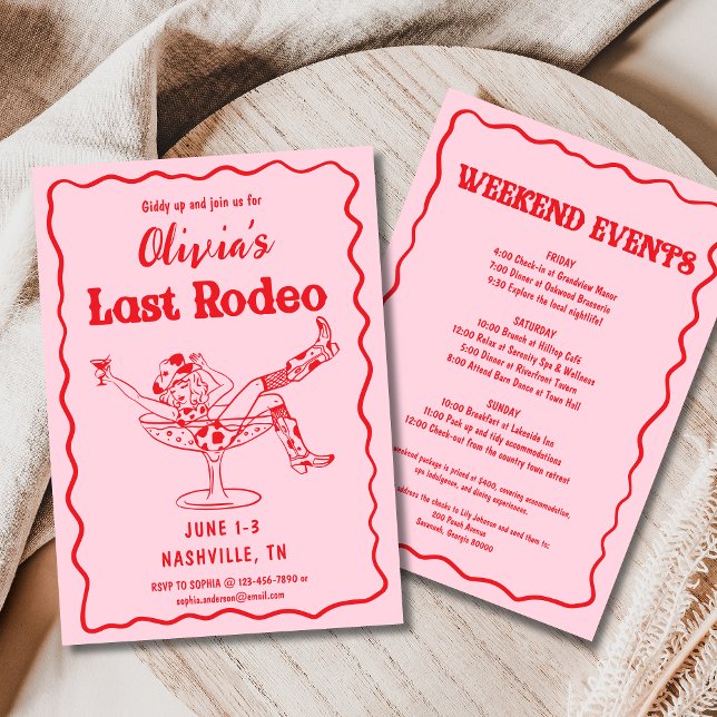 Pink Last Rodeo Whimsical Bachelorette Party Invitation (Creator Uploaded)