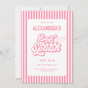Pink Last Splash Pool Bachelorette Party Invitation