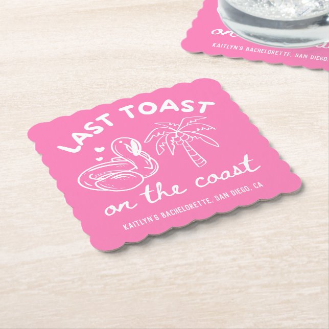 Pink Last Toast Bachelorette Party Coaster (Angled)