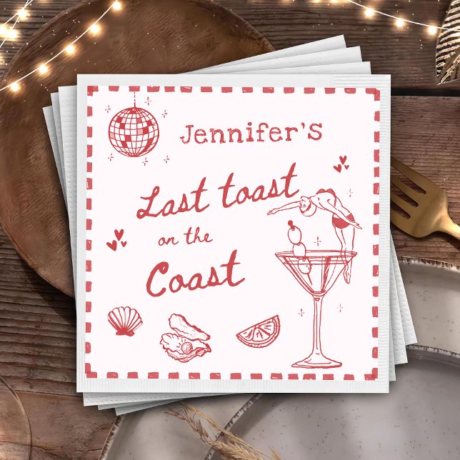 Pink Last Toast on the Coast Bachelorette Party Napkin (Creator Uploaded)