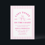 Pink Last Toast On The Coast Bachelorette Weekend Invitation<br><div class="desc">Last Toast On The Coast Bachelorette Weekend Invitation & Itinerary combines the allure of a seaside escape with the excitement of a bachelorette celebration. The invitation entices guests with visions of sun-drenched beaches and sparkling waters, inviting them to join in the festivities. Its elegant design promises a weekend filled with...</div>