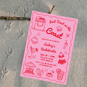 Pink Last Toast On The Coast Bachelorette Weekend Invitation