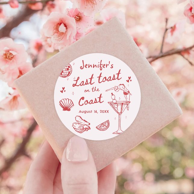 Pink Last Toast On The Coast Cocktail Bachelorette Classic Round Sticker (Creator Uploaded)