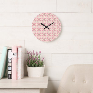 Pink Lattice Geometry Pattern Large Clock