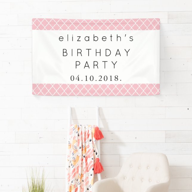 Pink Latticework, Moroccan Trellis, Birthday Banner (Insitu)