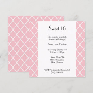 Pink Latticework, Quatrefoil, Trellis, Sweet 16 Invitation