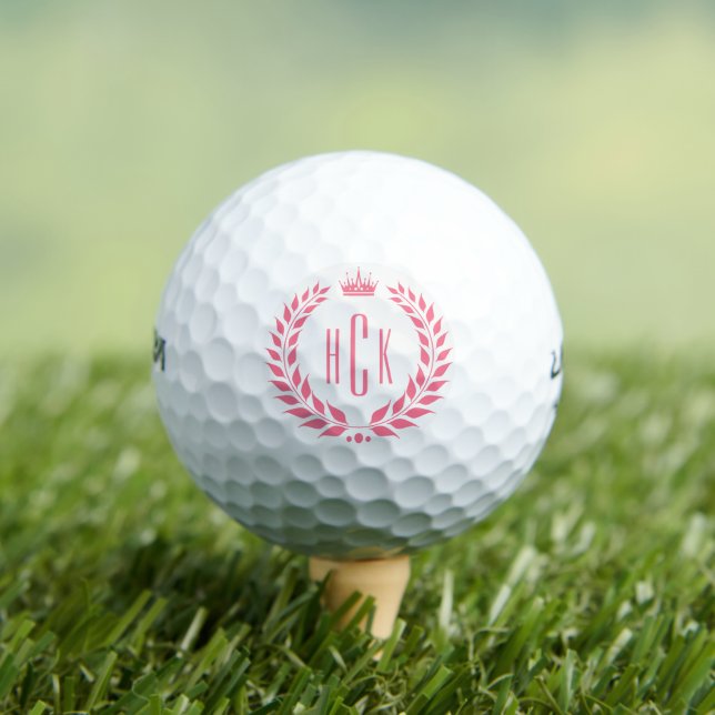 Pink Laurel Wreath Custom Monogram Golf Balls (Insitu Tee)
