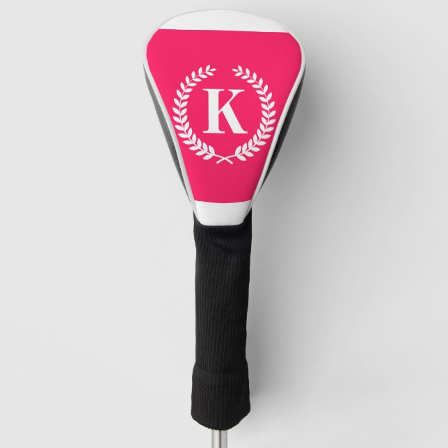 Pink Laurel Wreath Monogram Golf Head Cover (Front)