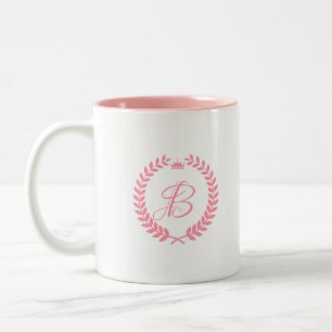 Pink Laurel Wreath With Monogram Two-Tone Coffee Mug
