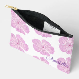 Pink Lavatera Flower Blooms on White Accessory Pouch