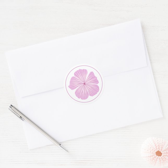 Pink Lavatera Flower Classic Round Sticker (Envelope)