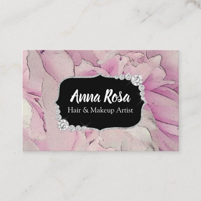 *~* Pink Lavender Beauty Artist  Diamond Bling Business Card (Front)