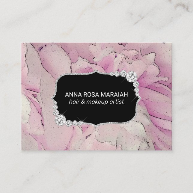 *~* Pink Lavender Beauty Artist Diamonds Floral Business Card (Front)