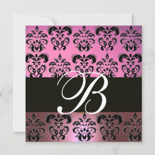PINK LAVENDER BLACK,PURPLE DAMASK MONOGRAM ,white Invitation