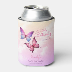 Pink Lavender Butterfly Baby Shower Can Cooler
