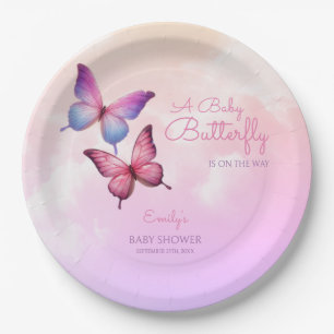 Pink Lavender Butterfly Baby Shower  Paper Plate