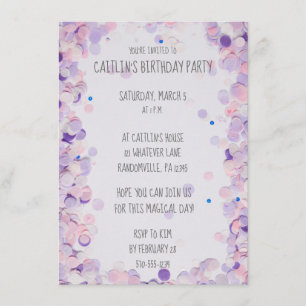 Pink & Lavender Confetti Girls Birthday Party Invitation