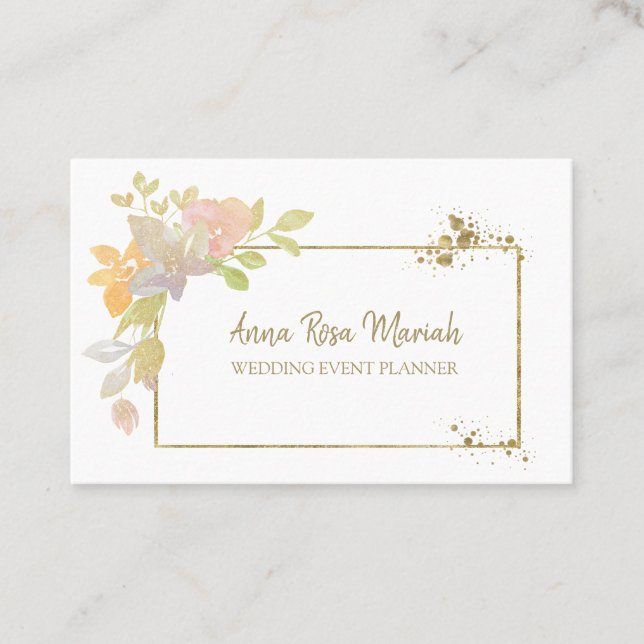 ** Pink Lavender Elegant Gold Glitter Flower Business Card (Front)