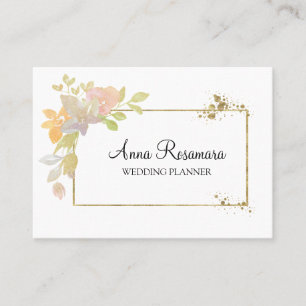 *~* Pink Lavender Elegant Watercolor Gold Flower Business Card