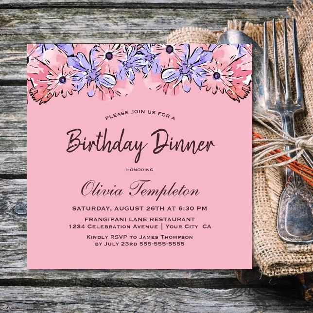 Pink Lavender Floral Birthday Dinner Party Invitation (Creator Uploaded)