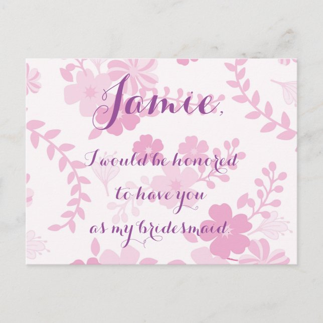 Pink lavender floral bridesmaid invitation (Front)
