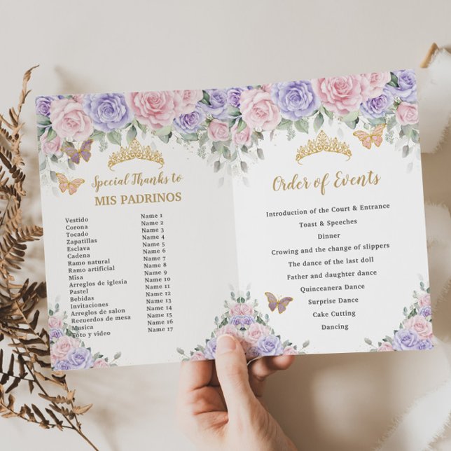 Pink Lavender Floral Quinceañera Order of Events  Programme (Creator Uploaded)