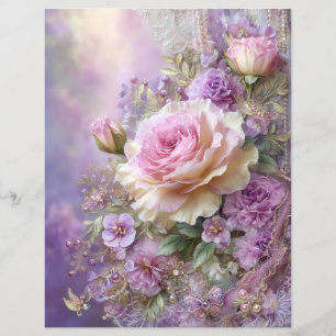 Pink Lavender Flowers Junk Journal Scrapbook Paper