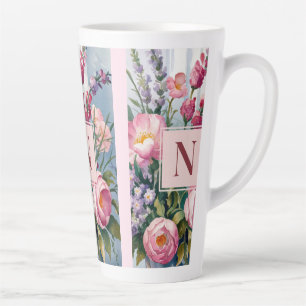 Pink Lavender Flowers Modern Watercolor Latte Mug