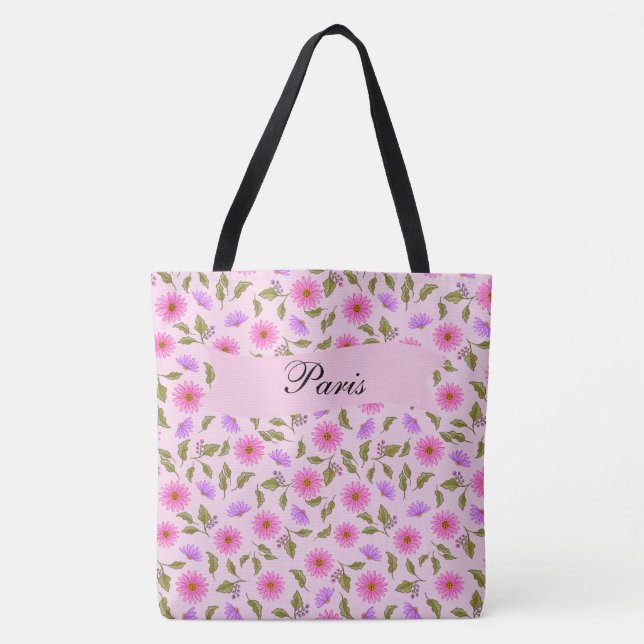 Pink Lavender Lacy Daisy Tote Bag (Front)