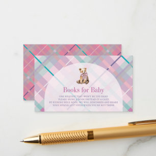 Pink & Lavender Plaid Teddy Bear Baby Book Request Enclosure Card