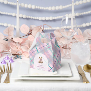 Pink & Lavender Plaid Teddy Bear Girl Baby Shower Favour Box