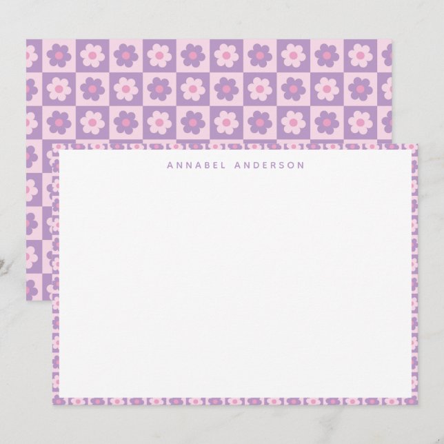 Pink Lavender Purple Flower Check Personalised Thank You Card (Front/Back)