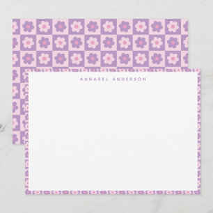 Pink Lavender Purple Flower Check Personalised Thank You Card