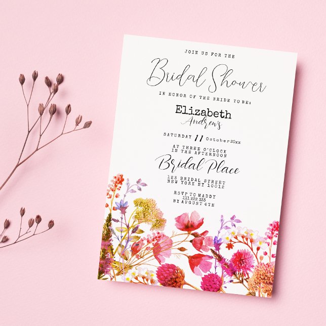 Pink lavender purple wildflower Bridal Shower Invitation (Pink lavender purple wildflower Bridal Shower )