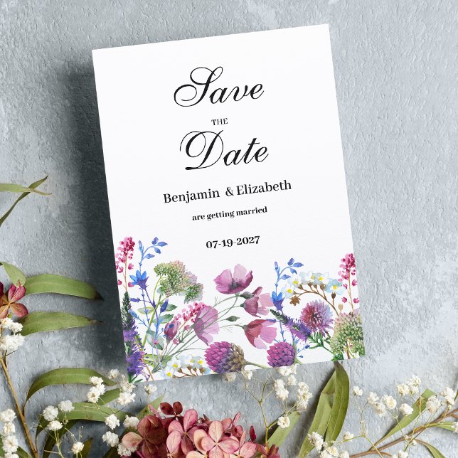 Pink lavender purple wildflower Save the Date  Invitation (Pink lavender purple wildflower Save the Date)