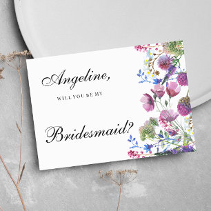 Pink lavender purple wildflower summer Bridesmaid  Invitation