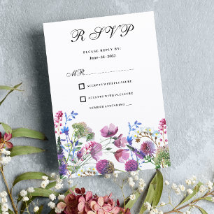 Pink lavender purple wildflower summer RSVP  Invitation